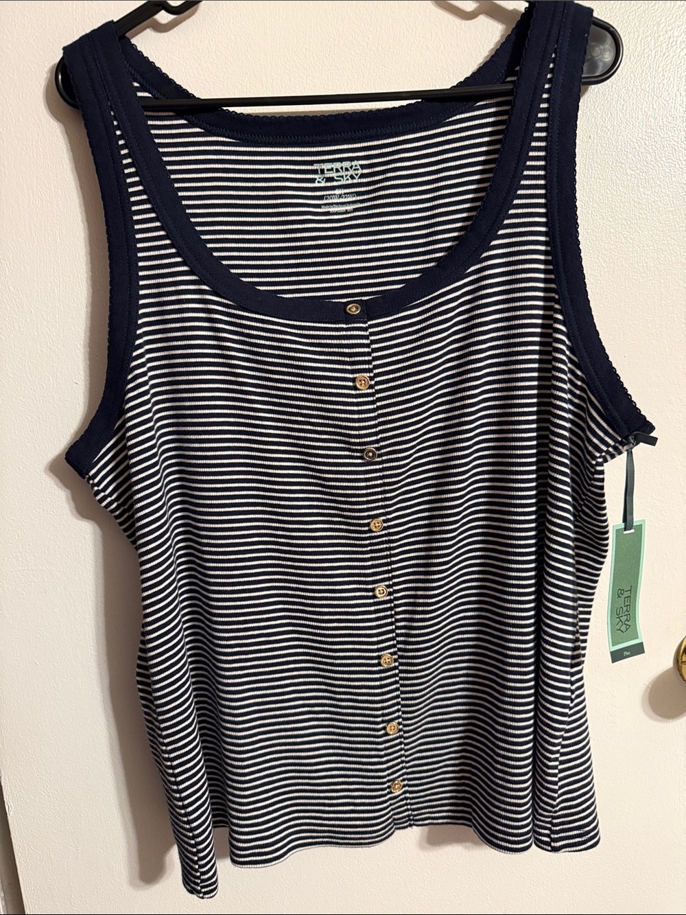 Navy and White Striped Button-Front Tank